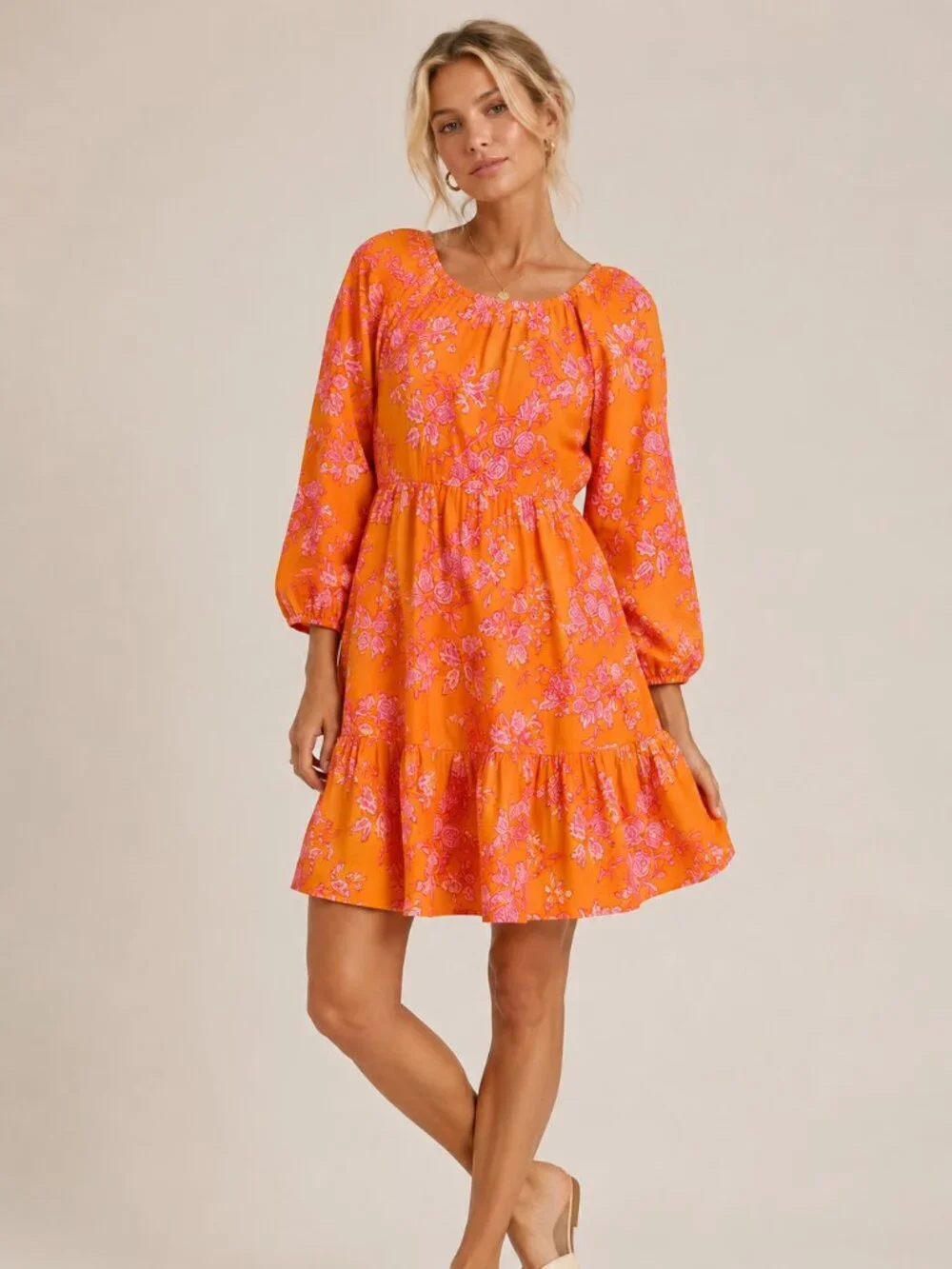 J. Crew Women's Orange Floral Tiered Mini Dress Size 4 - 54954